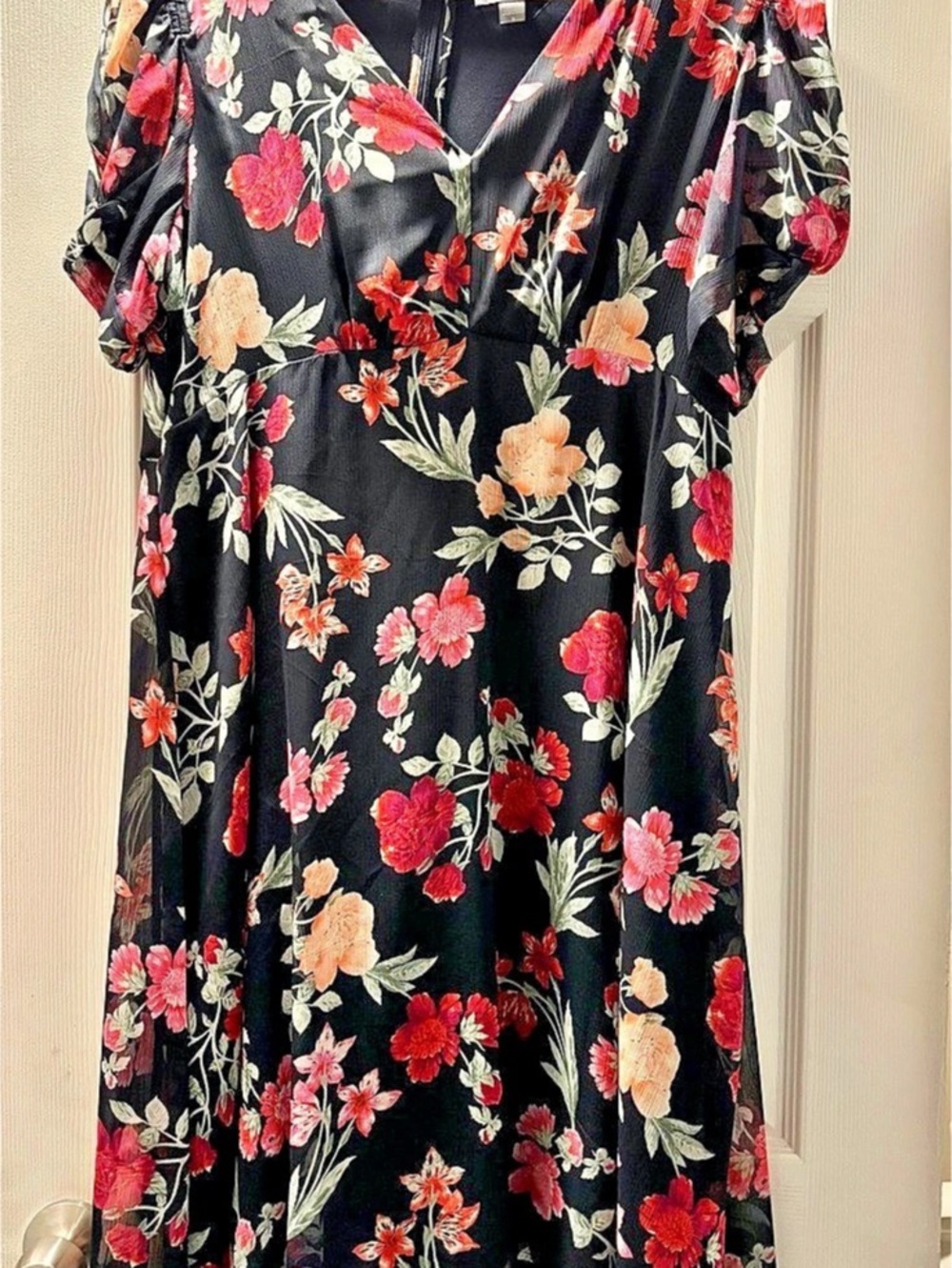 Calvin Klein Floral Chiffon V-Neck Midi Dress Size 16